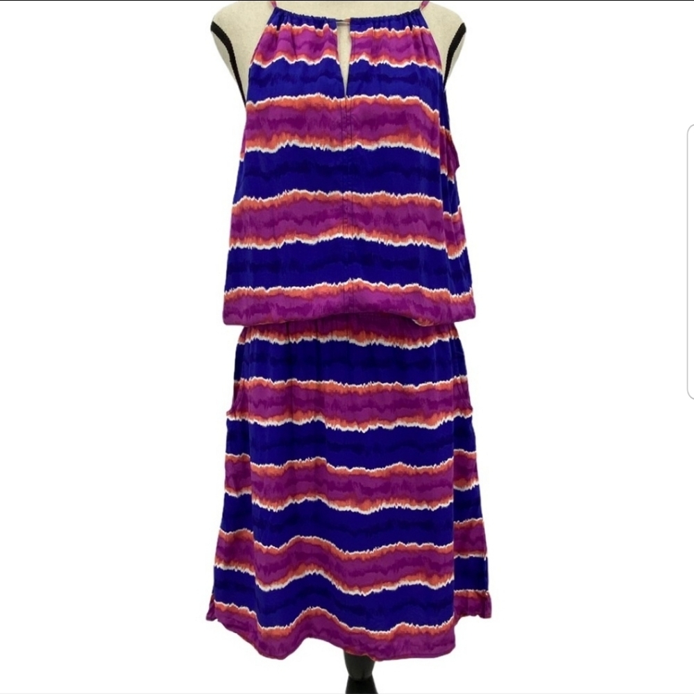 Tommy Bahama High Neck Paint Stripe Dress Size M